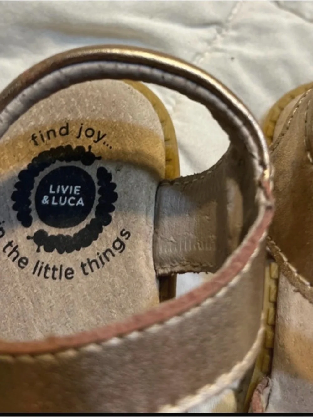 Livie & Luca Metallic Rose Gold Velcro Sandals